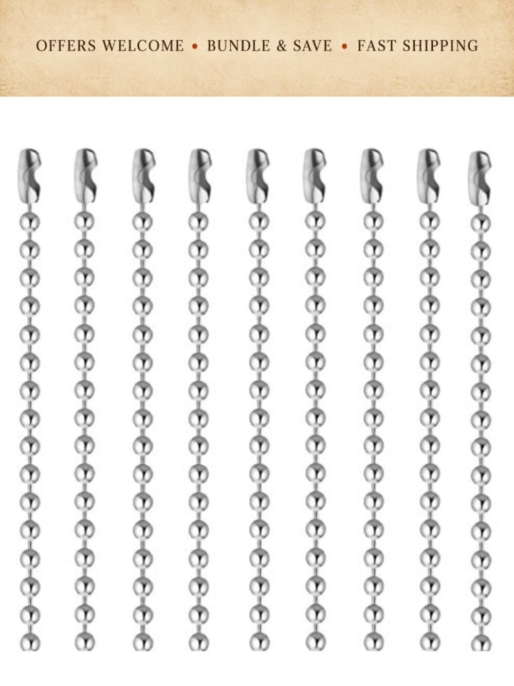 Stainless Steel Bead Chain Necklace 20pcs 30" Adjustable 2mm Ball Chains for